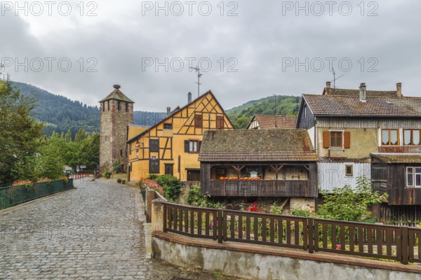 View of Kaysersberg with High Gate Tower, Alsace, France, Europe