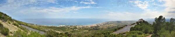 View from the mountains to the sea in Spain. Panoramic landscape