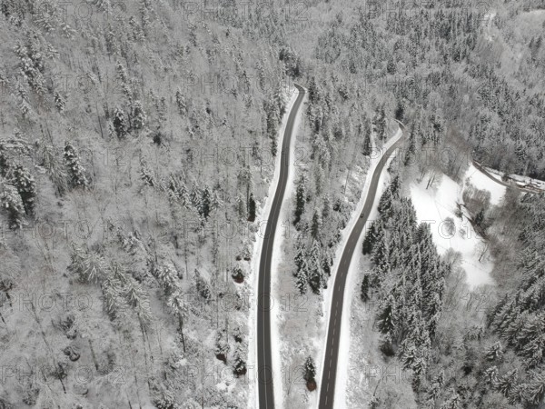 An image of a Black Forest winter scenery aerial view Germany