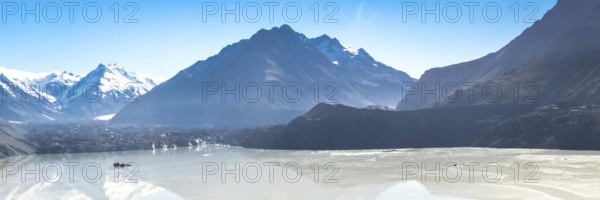 Mount Cook, New Zealand. plane ride to an area completely covered by ice and snow. Oceania. Web banner