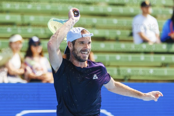 MELBOURNE, AUSTRALIA, JANUARY 12: Richard Gasquet of France plays Marc Polmans of Australia during day three of the 2024 Kooyong Classic at Kooyong on January 12, 2024 in Melbourne, Australia, Oceania
