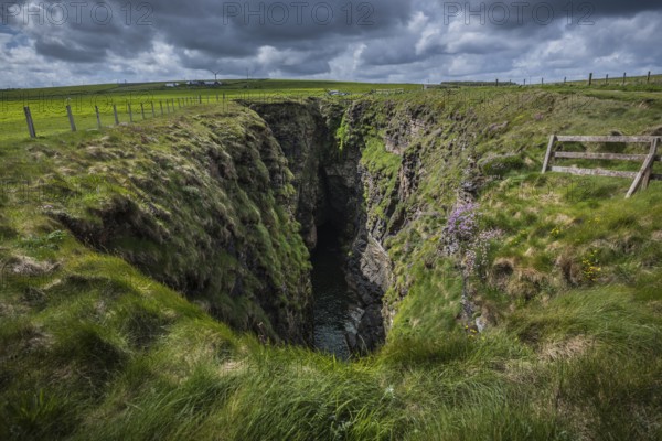 The Gloup, collapsed sea cave, Mull Head, Deerness, Mainland, Orkney Islands, Scotland, Great Britain