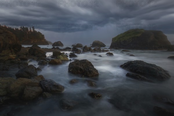 A dramatic sunset seascape at a northern California beach. USA