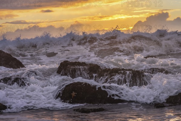 A dramatic sunset seascape at a northern California beach. USA