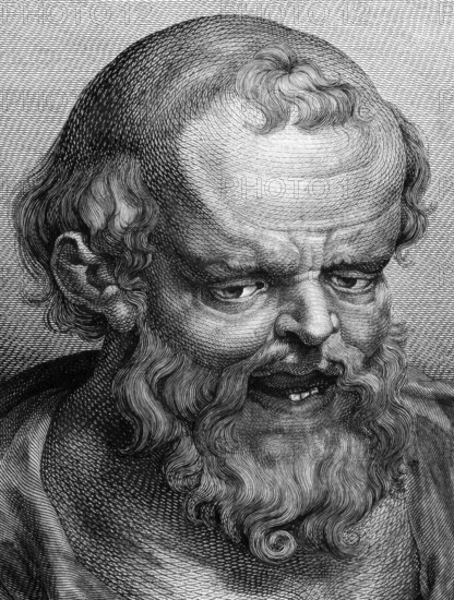 Democritus (460BC-370BC) on engraving from 1788. Ancient Greek philosopher. The most influental pre-ocratic. His atomic theory may be regarded as the culmination of early Greek thought. He is considered as the