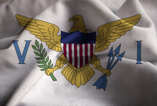 Closeup of Ruffled United States Virgin Islands Flag, United States Virgin Islands Flag Blowing in Wind