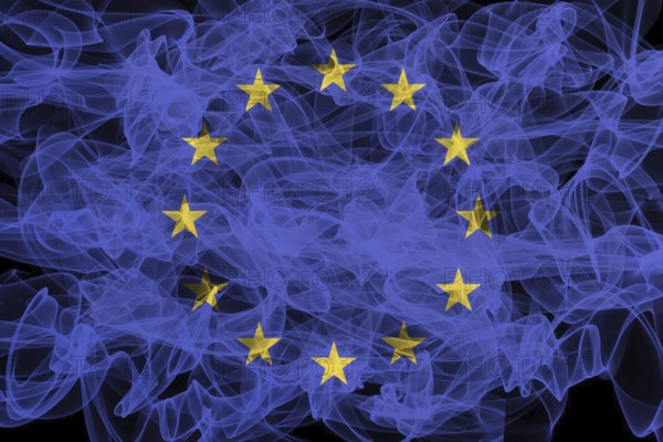 EU smoke flag on black background, EU flag