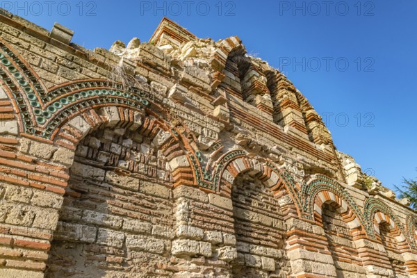 Details of the Church of Christ Pantocrator in Nessebar ancient city. Nesebar, Nesebr is a UNESCO World Heritage Site. An ancient Byzantine architecture church in Nessebar, Bulgaria, Europe