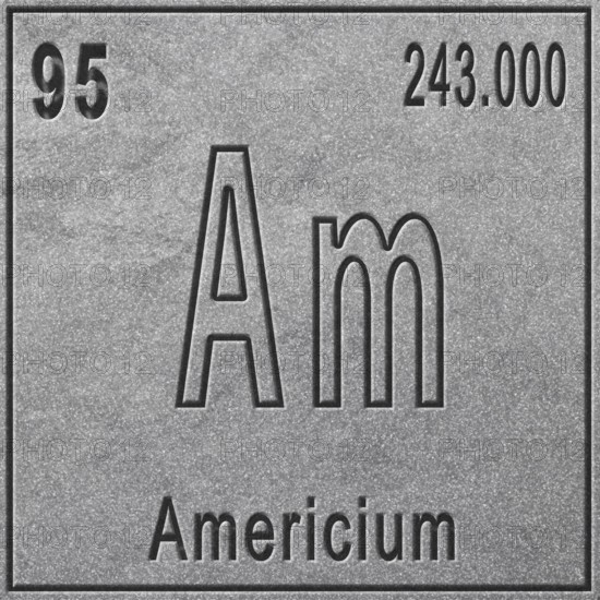 Americium chemical element, Sign with atomic number and atomic weight, Periodic Table Element, silver background