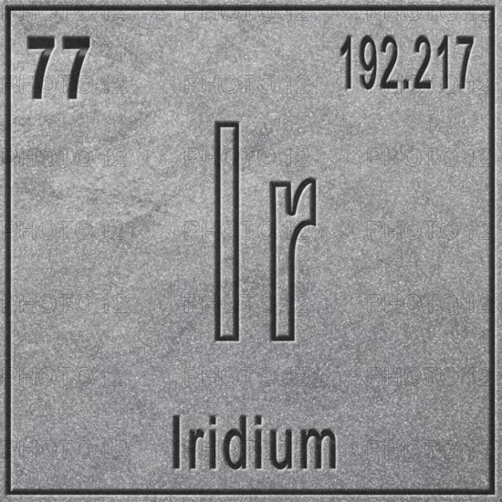 Iridium chemical element, Sign with atomic number and atomic weight, Periodic Table Element, silver background