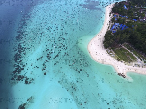 Top view aerial photo of tropical beach and sea, Koh Lipe island, Thailand, Asia