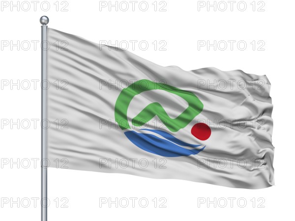 Nanjo City Flag On Flagpole, Country Japan, Okinawa Prefecture, Isolated On White Background