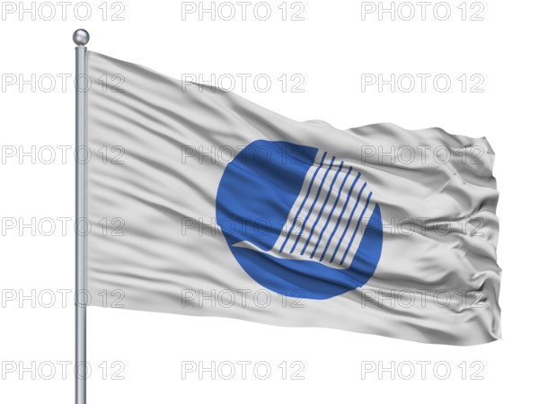 Nordic Council Flag On Flagpole, Isolated On White Background