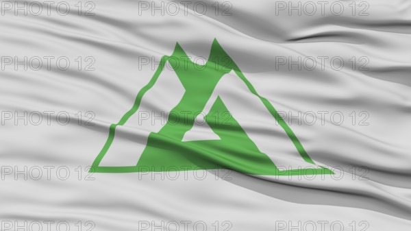 Closeup Toyama Japan Prefecture Flag, Waving in the Wind, High Resolution