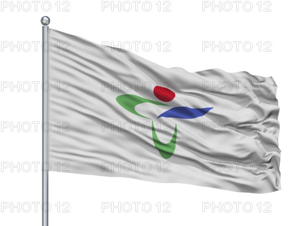 Tatsuno City Flag On Flagpole, Country Japan, Hyogo Prefecture, Isolated On White Background