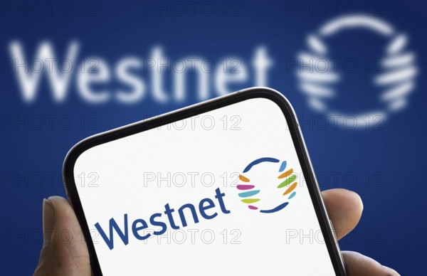 Westnet logo is displayed on smartphone. Westnet is a Perth-based Australian telecommunications company