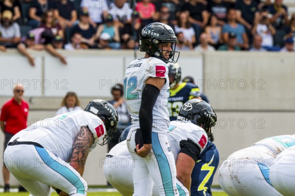 ELF/ Game : Munich Ravens at Stuttgart Surge on Aug. 13. 2023, in the Gazi Stadium, Stuttgart, Germany Munich Ravens- QB # 12 Chad Jeffries
