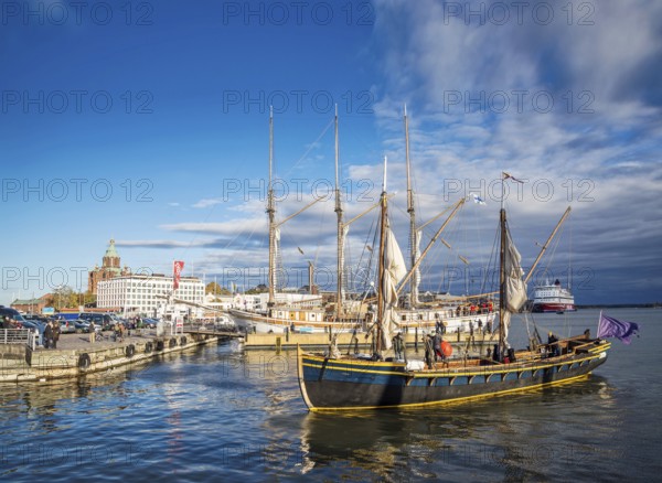 View of sailing boats in helsinki city harbor port in finland
