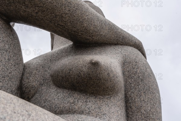 Oslo, Norway, August 11, 2019: Sculpture by Gustav Vigeland in the Frogner Park, a famous public park in Oslo, Europe