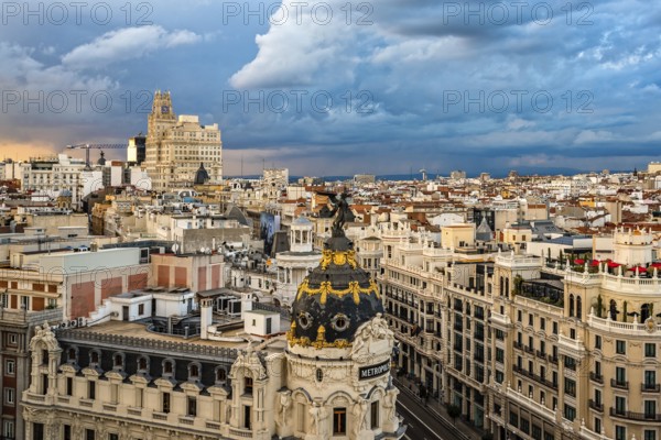 Skyline of Madrid city centre from Circulo de Bellas Artes rooftop