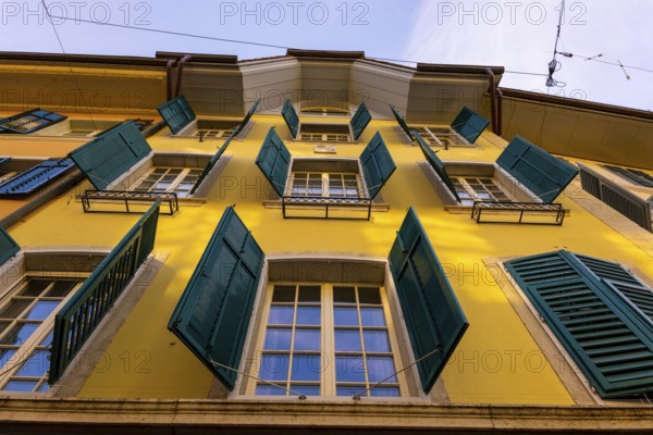 The Beautiful Baroque Old Town with Window and Shutter on a House on Mainstreet in a Sunny Autumn Day in Solothurn, Solothurn Canton, Switzerland, Europe