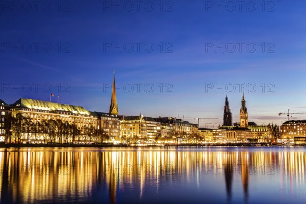 Hamburg Binnenalster and skyline during the twilight hour
