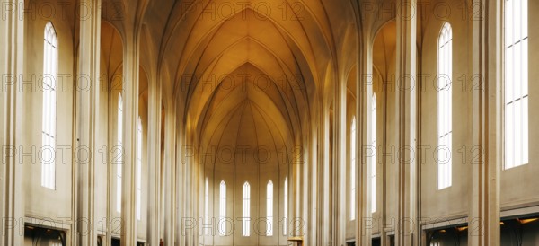 Reykjavik, Iceland - 02 may 2019: The interior is inside The Church of Hadlgrimskirkya, a Lutheran church in Reykjavik, the capital of Iceland