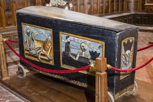 Catafalque, dance of death, 16th century, Museo de la Caballada, Church of the Holy Trinity, Atienza, Guadalajara, Spain, Europe