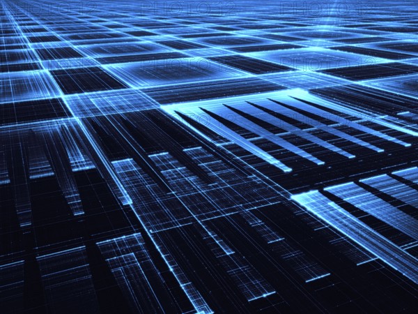 Abstract tech style background - computer-generated 3d illustration. Digital art: diagonal lattice with grid and highlights. Graphic design element