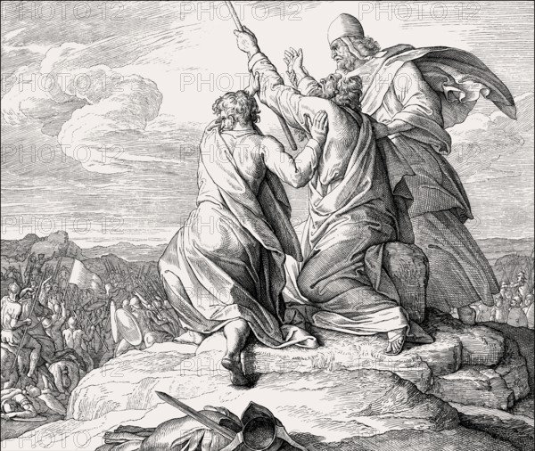 Battle with the Amalekites, Battle of Refidim, Old Testament, by Julius Schnorr von Carolsfeld, 1860