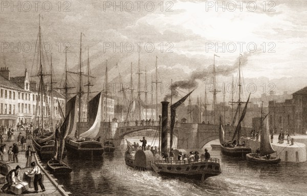 Leith Harbour, from the Pier, Edinburgh, Scotland, 19th century, from Modern Athens by Th. H. Shepherd