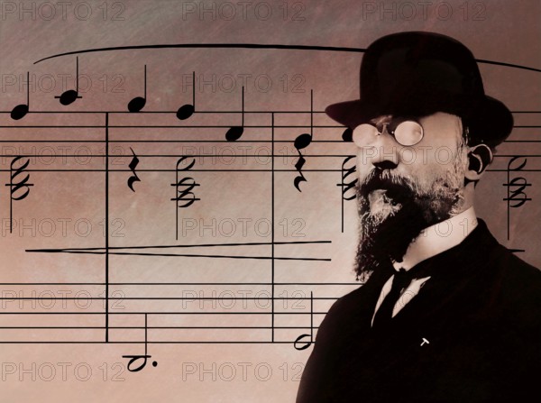Erik Satie, 1866 – 1925, a French composer and pianist, notesheet for Gymnopédie No. 1, digitally edited, 1909