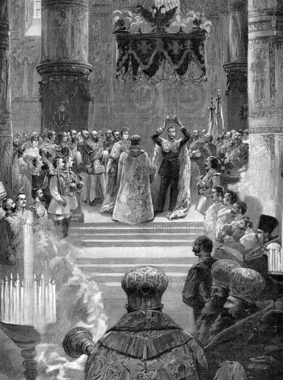 Formal coronation as Tsar, 1896, Nicholas II, or Nikolay Alexandrovich Romanov, 1868 - 1918, Romanov Dynasty, the last Emperor and Tsar of Russia, die Kaiserkrönung von Nikolaus II. oder Nikolaj Alexandrowitsch Romanow, 1868 - 1918, Zar von Russland