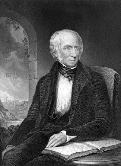 William Wordsworth (1770-1850) on engraving from 1873. Important English Romantic poet. Engraved by unknown artist and published in Portrait Gallery of Eminent Men and Women with Biographies, USA, 1873, North America