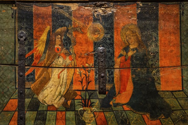 Bride's ark with the annunciation, anonymous, 1500, gilt and polychrome wood, Museu de Mallorca, Palma, Majorca, Spain, Europe