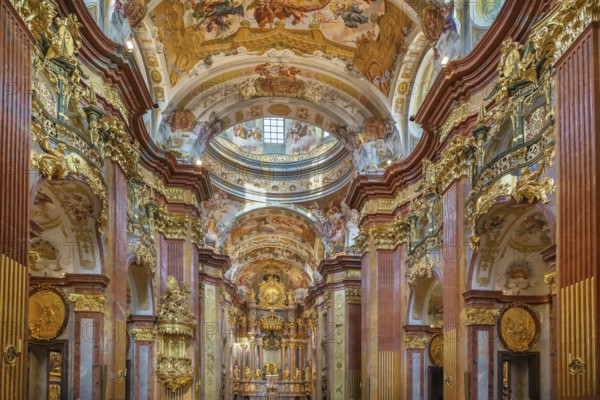 The high point of the baroque Melk abbey is the church, Austria. Interior