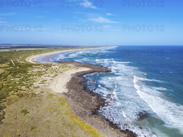 The idyllic Thirteenth Beach near Barwon Heads from Breamlea on a hot summer's day in Victoria, Australia, Oceania