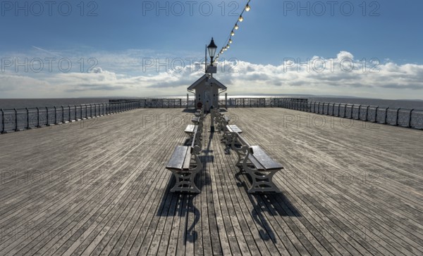 A view of the the wooden deck of the Victorian Pier in Penarth