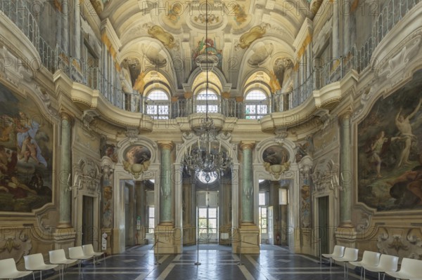 Turin, Italy, June 2022: Baroque luxury interior with marble of Queen's Palace, Villa della Regina, Europe