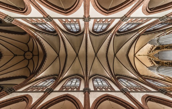 Sundsvall, Vastnorrland County, 08 02 2019: Symmetric ceiling of the decorated Gustav Adolfs Evengelic church