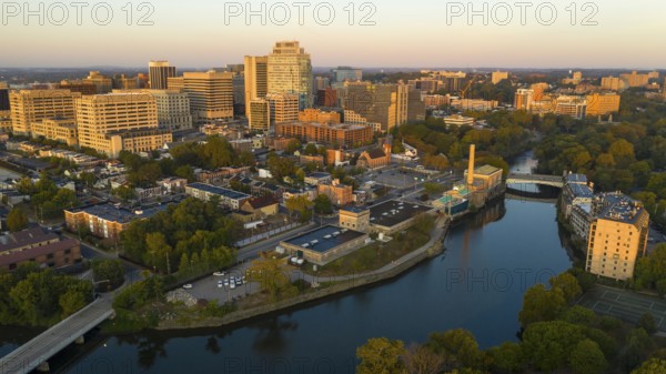 Saturated early morning light hits the buildings and architecture of downtown Wilmington Delaware