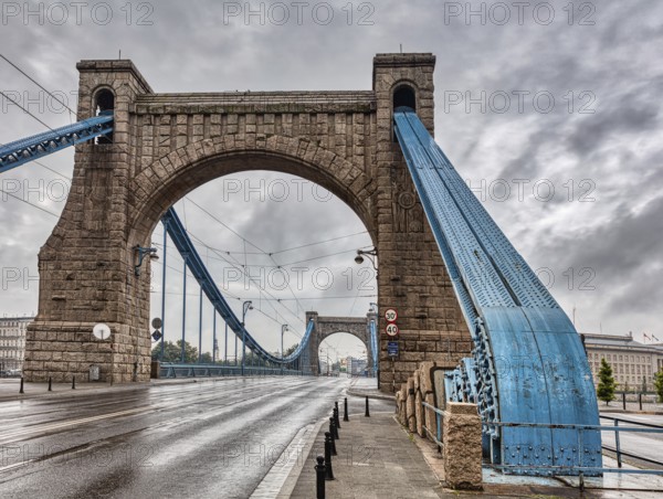 Grunwald Bridge is a suspension bridge over the river Oder in Wroclaw, Poland, Europe
