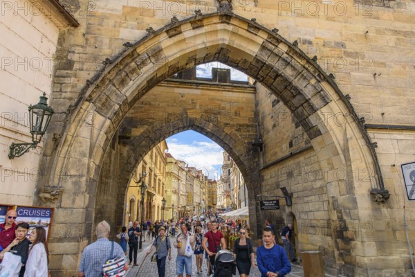 The arch between Charles Bridge and the old town in Prague, Czech Republic, Europe