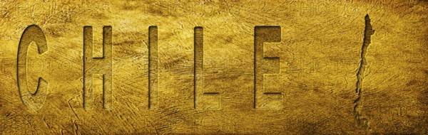 Chile Map and Text on Grunge Gold Texture