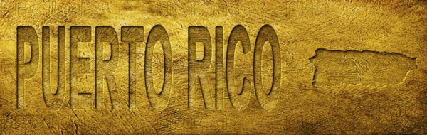 Puerto Rico Map and Text on Grunge Gold Texture