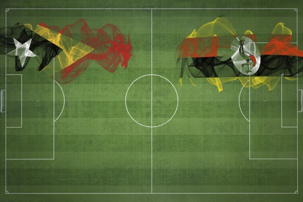 East Timor vs Uganda Soccer Match, national colors, national flags, soccer field, football game, Competition concept, Copy space