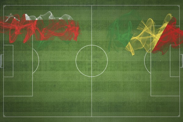 Oman vs Congo Soccer Match, national colors, national flags, soccer field, football game, Competition concept, Copy space