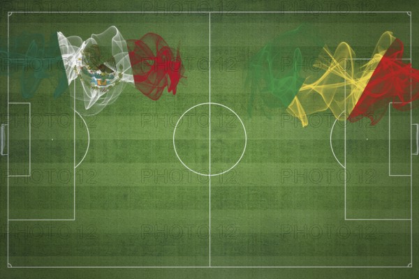 Mexico vs Congo Soccer Match, national colors, national flags, soccer field, football game, Competition concept, Copy space
