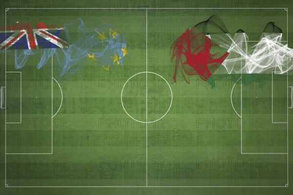 Tuvalu vs Palestine Soccer Match, national colors, national flags, soccer field, football game, Competition concept, Copy space