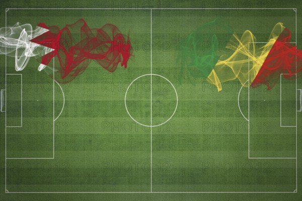Bahrain vs Congo Soccer Match, national colors, national flags, soccer field, football game, Competition concept, Copy space